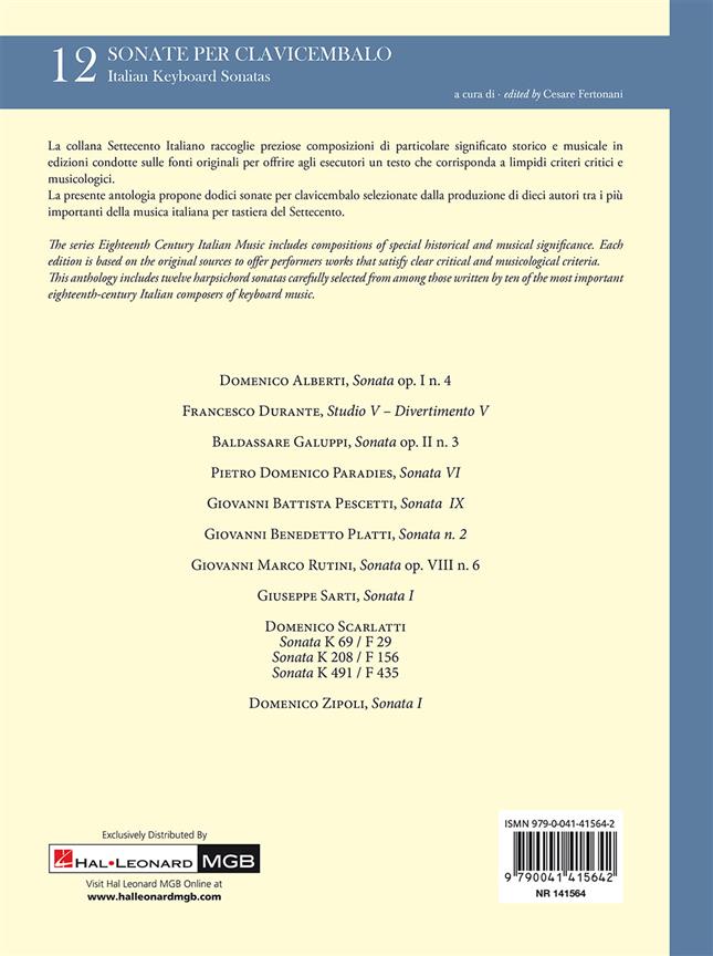 12 Sonate per clavicembalo  - A cura di Cesare Fertonani - pro klavír